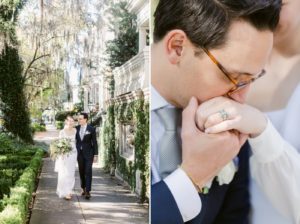 bride and groom portraits in downtown Savannah