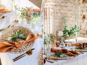 white, green, and dust wedding reception details
