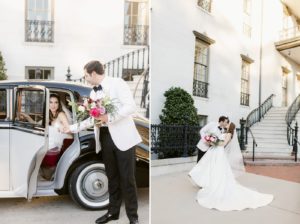 Luxury wedding in Savannah, with the groom in a white tuxedo jacket
