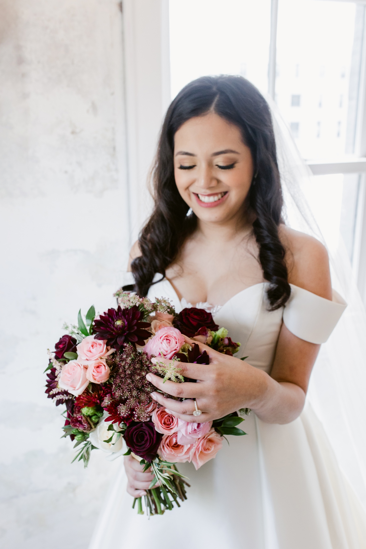 Red and blush bridal bouquet by Ivory & Beau