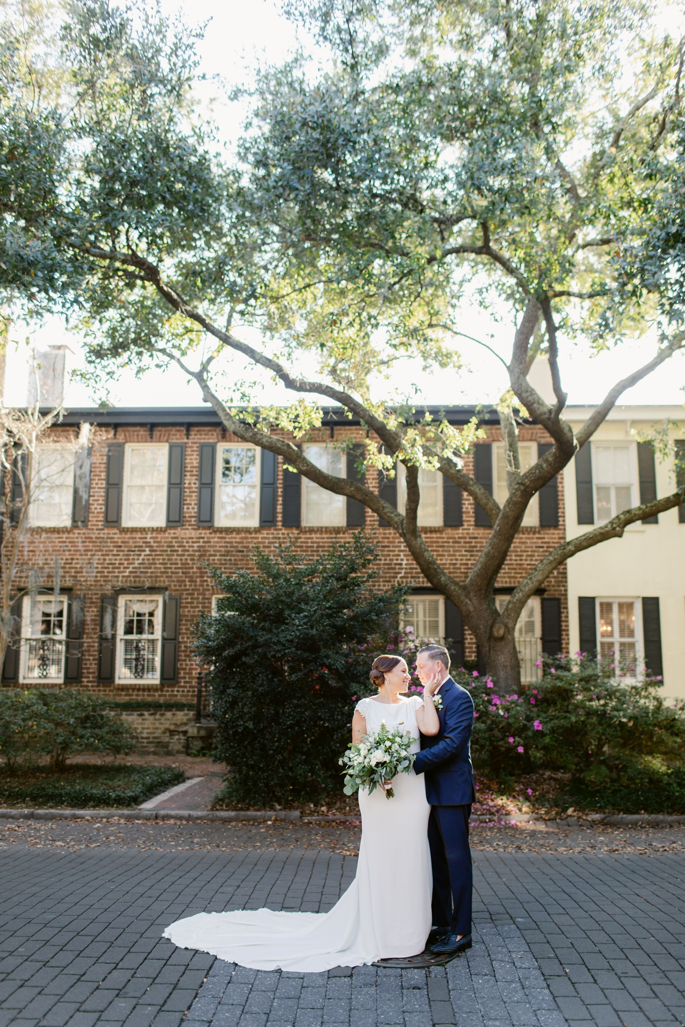 Historic Savannah wedding day portraits for a winter wedding