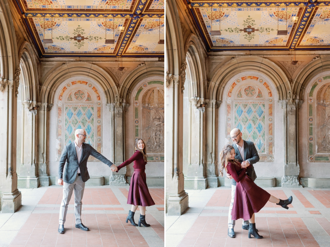 engagement session at Bethesda Terrace