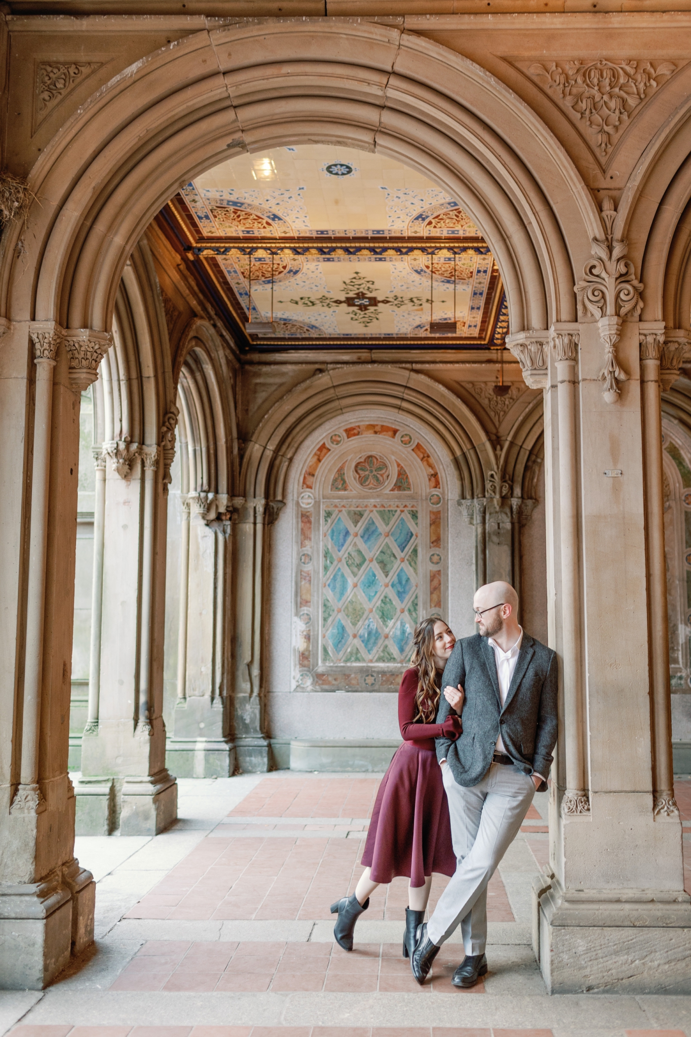 engagement session at Bethesda Terrace