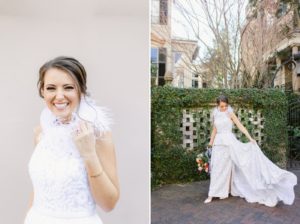 bride in custom wedding gown by Nina Raynor boutique