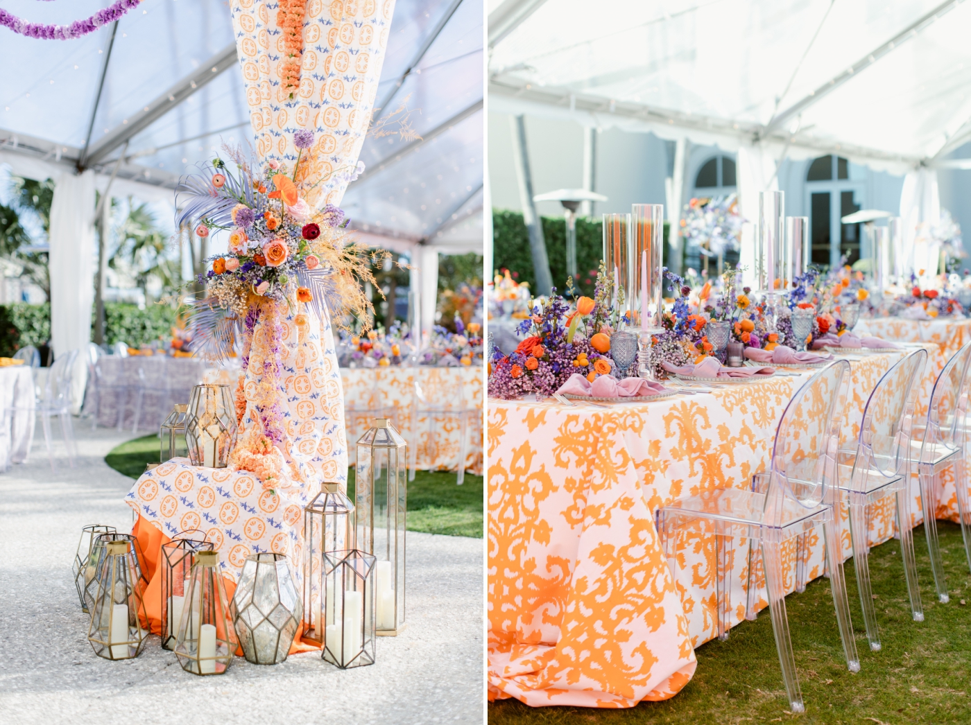 orange and purple wedding reception at The Westin