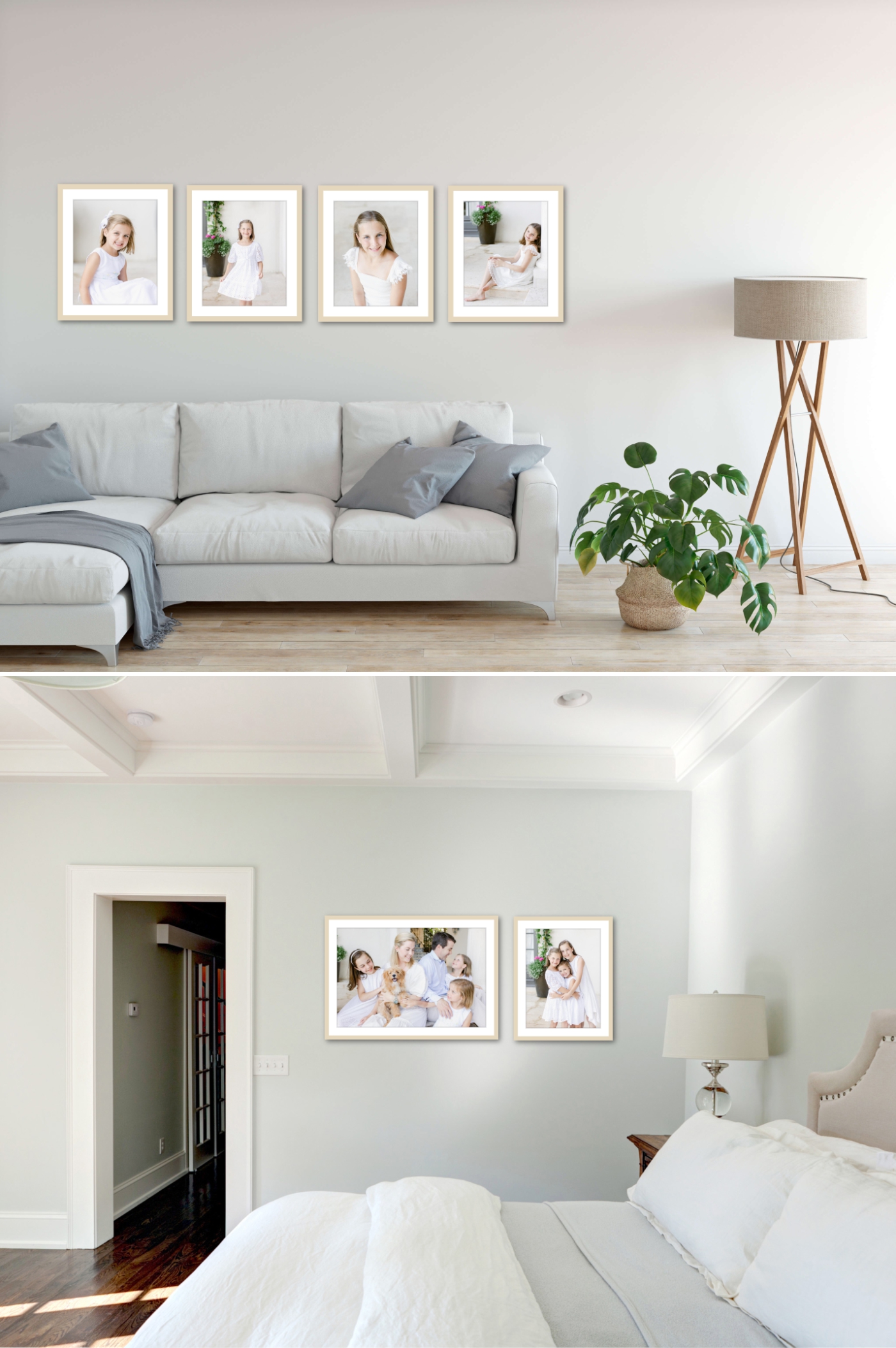gallery wall of family portraits by Izzy and Co Photography