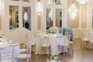 white and blue wedding reception at Sea Island Resort