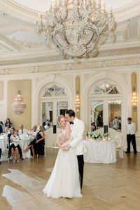 bride and groom first dance in the Clubroom at Sea Island Resort
