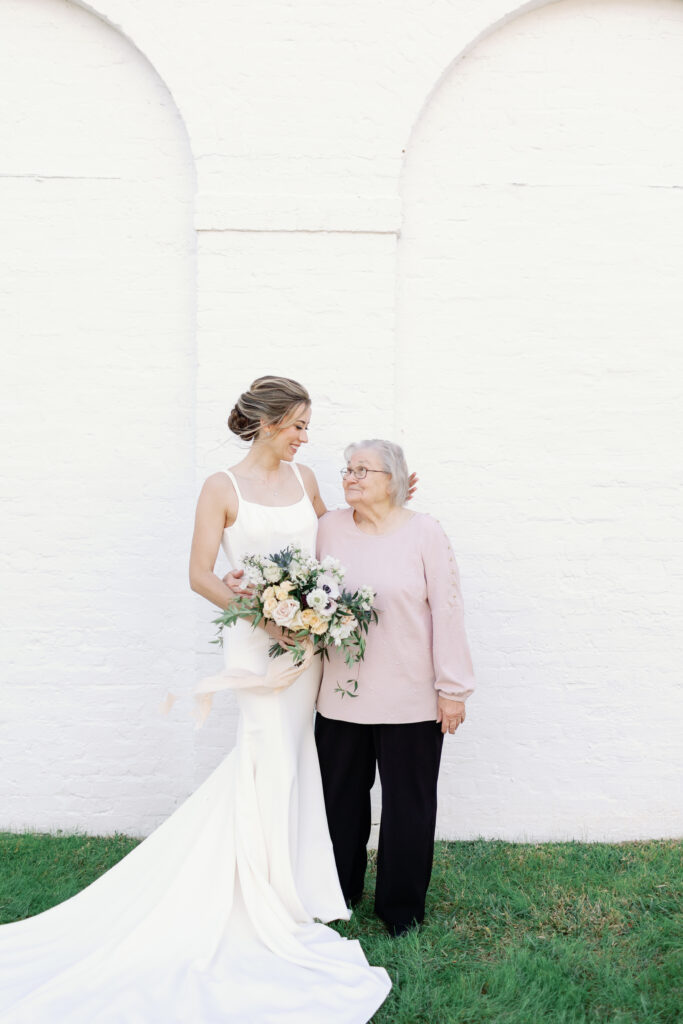 A blonde bride and her grandmother.
