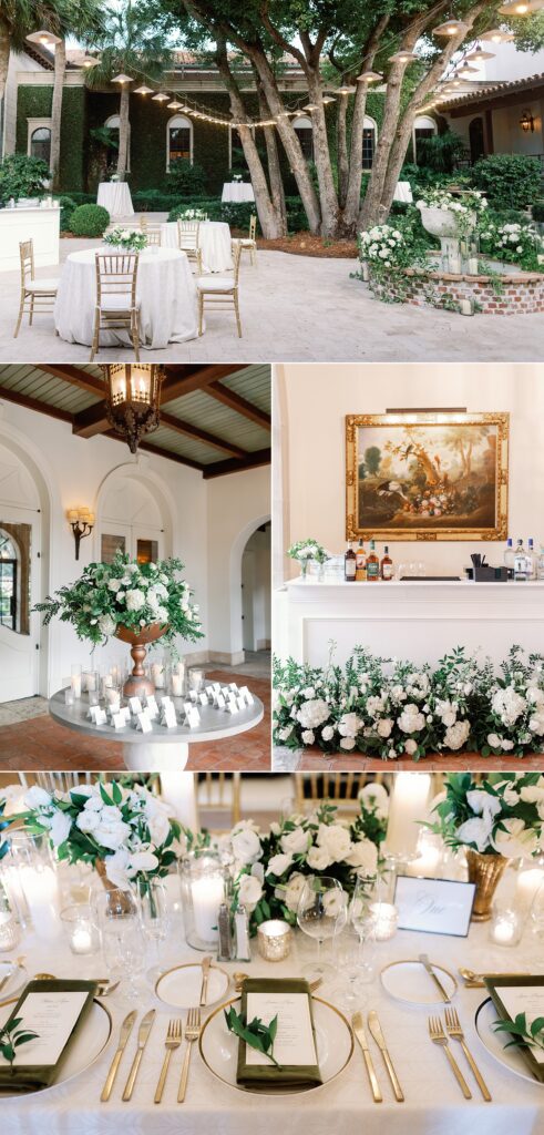 Reception details including venue, flowers, menu, and welcome table