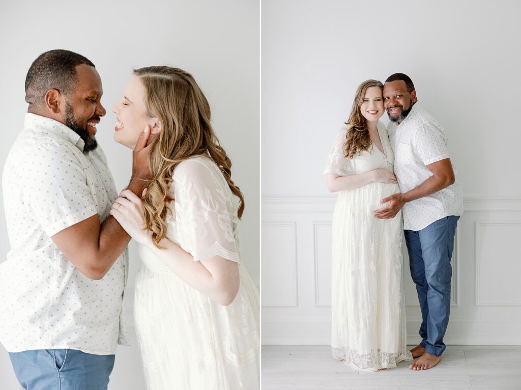 Smiling and kissing captured by a maternity photographer in Athens GA
