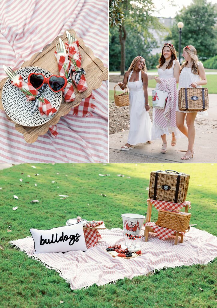 UGA students enjoying a red and white picnic with friends in Athens GA