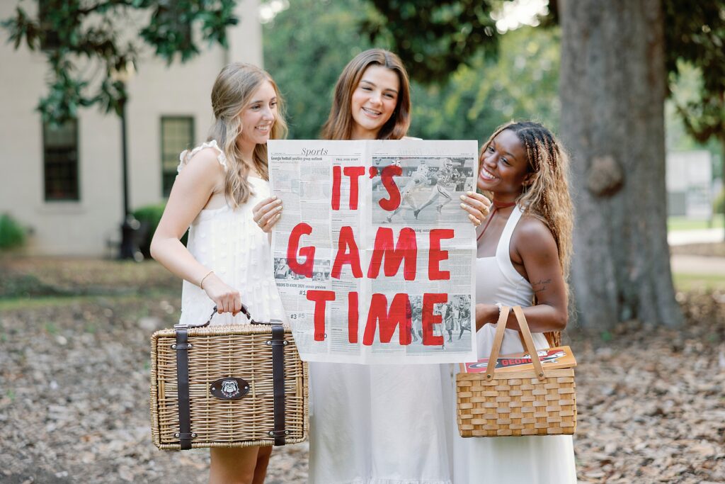 UGA students enjoying a red and white picnic with friends in Athens GA