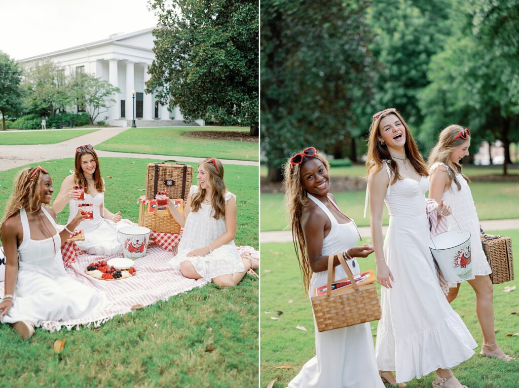 UGA students enjoying a red and white picnic with friends in Athens GA